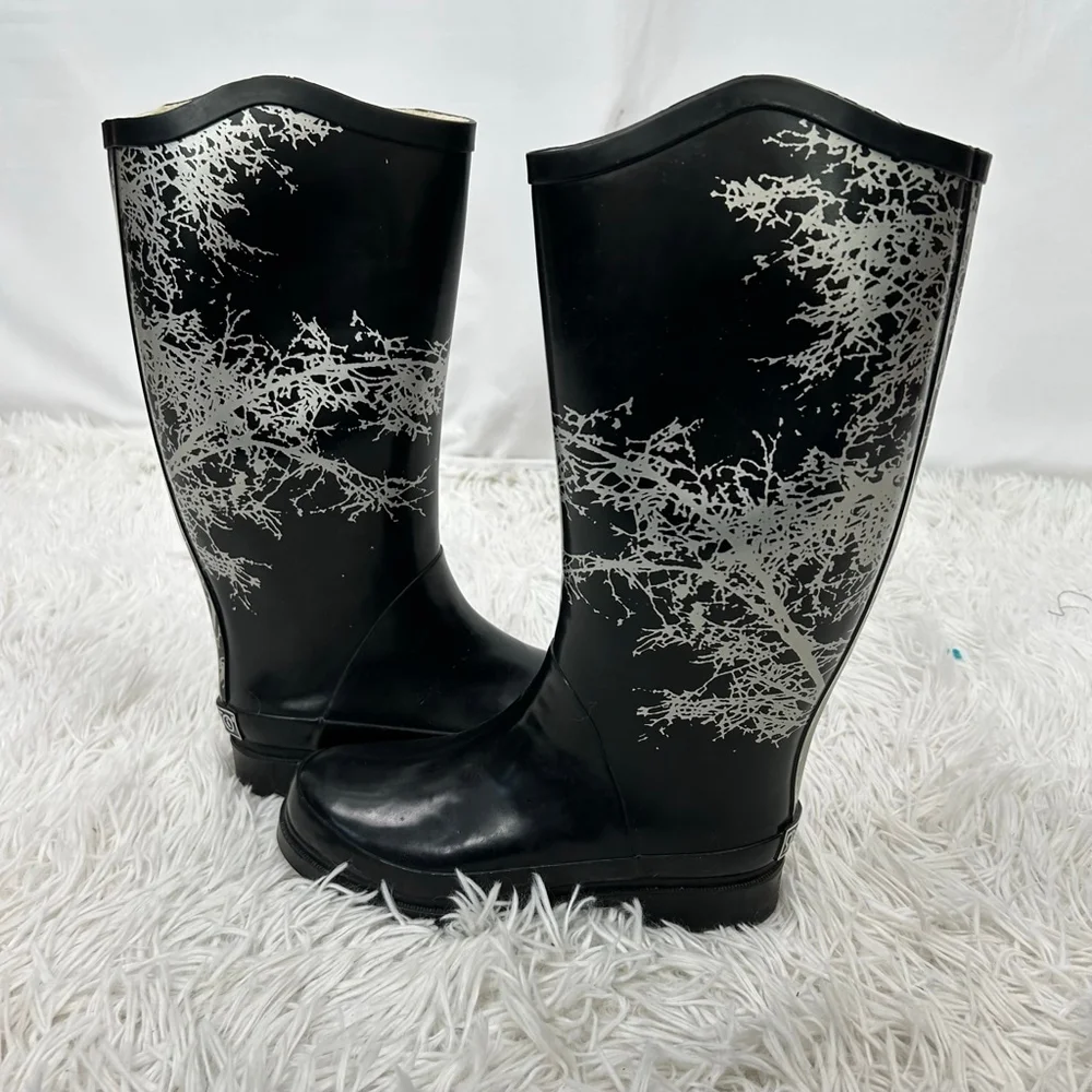 Sporto Rain Boots Womens 6 Black Wendy Mid Calf Tree Rainboot Rubber Waterproof